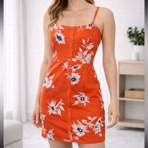 Volcom Orange and White Floral Top with Logo Tag